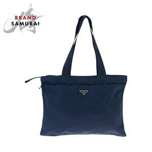 Prada Tessuto triangular logo plate Navy Blue nylon tote shoulder bag